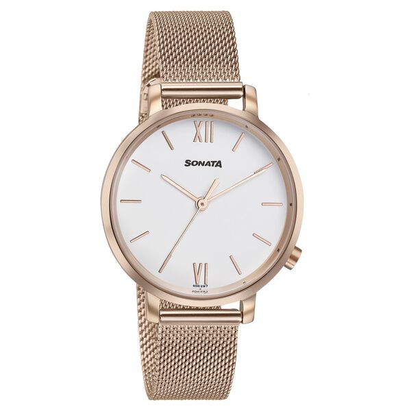 Sonata Elegent Essentials Quartz Analog White Dial Stainless Steel Strap Watch For Women - image number 1