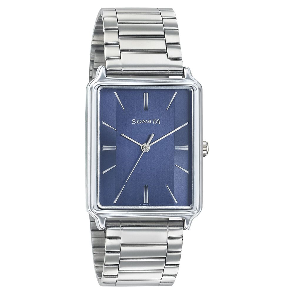 Sonata Quartz Analog Blue Dial Stainless Steel Strap Watch for Men