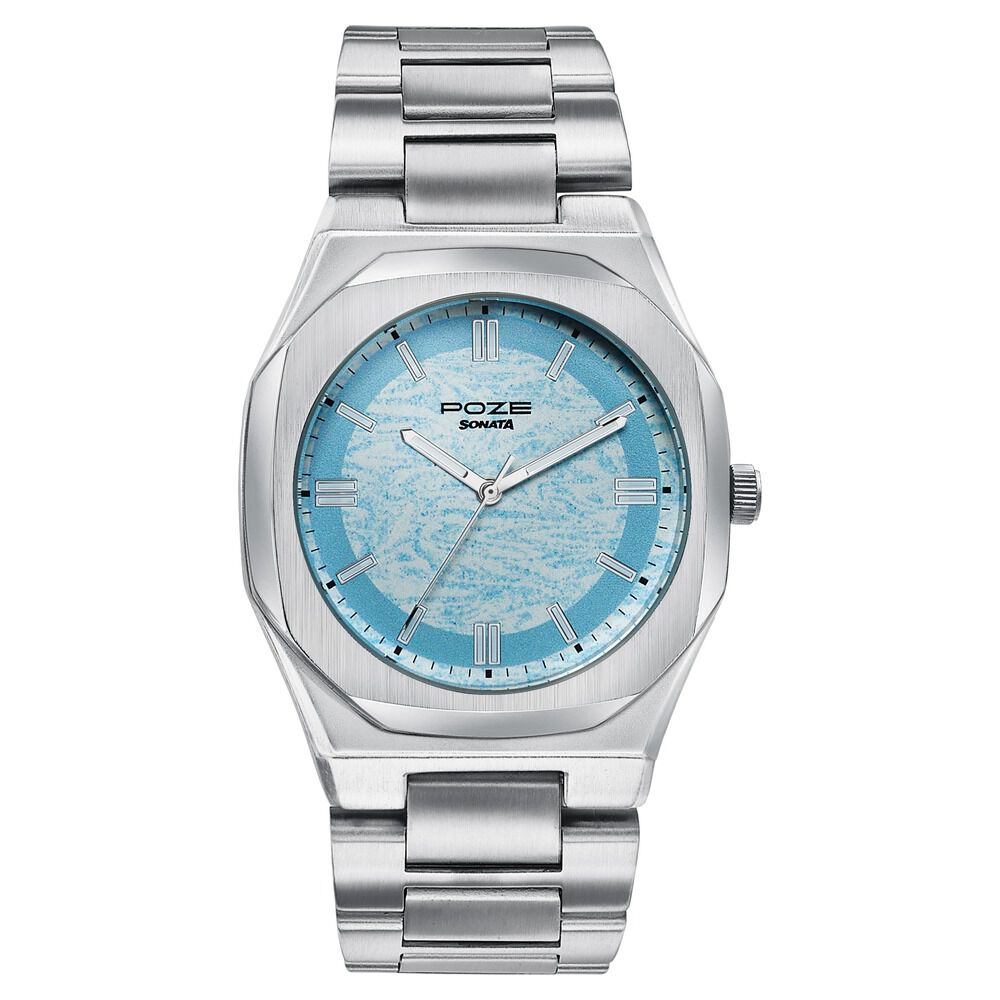 sonata Poze Poze Quartz Analog Blue Dial Blue Metal Strap Watch For Men-picture-17