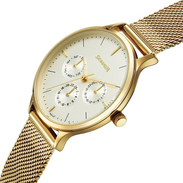 Sonata Festive Quartz Multifunction Silver Dial Metal Strap Watch For Women - image number 2