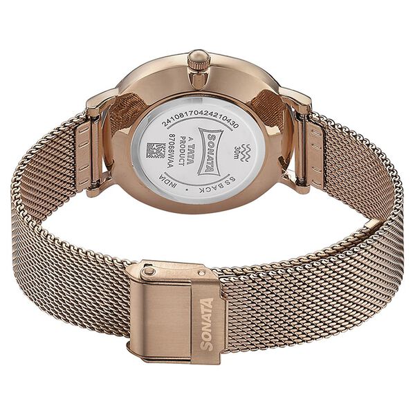 Sonata Quartz Analog White Dial Rose Gold Stainless Steel Strap Watch For Women - image number 5
