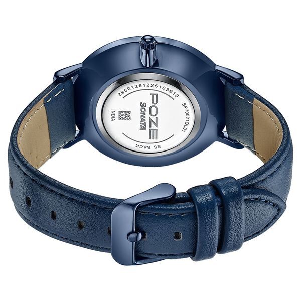 Poze By Sonata Quartz Analog Blue Dial Blue Leather Strap Watch For Men - image number 6