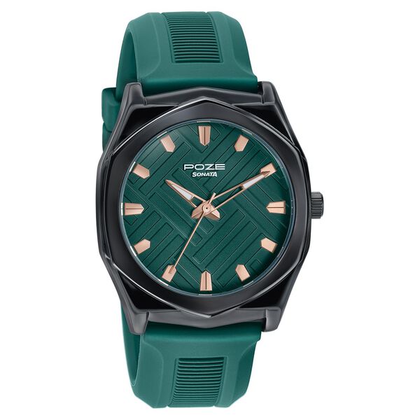 Poze By Sonata Quartz Analog Green Dial Green Silicone Strap Watch For Men - image number 2