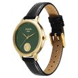 Sonata Gold Quartz Analog Sacred Forest Green With Gold Coin Dial Black Leather Strap Watch For Women - image number 2