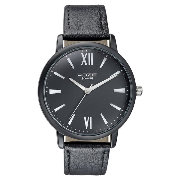 Sonata Poze Quartz Analog Black Dial Leather Strap Watch for Men - image number 1