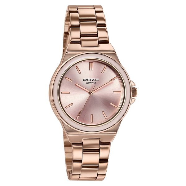 Sonata Poze Quartz Analog Pink Dial Rose Gold Colour Stainless Steel Strap Watch For Women - image number 1