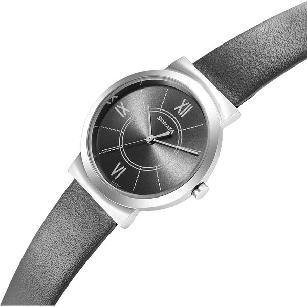 Sonata Essentials Grey Dial Leather Strap Watch for Women - image number 2