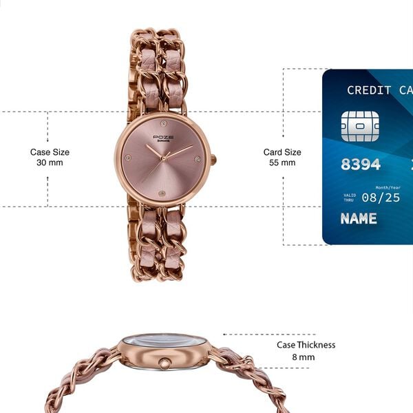 Poze Poze Quartz Analog Pink Dial Two Toned Metal & Leather Strap Watch For Women - image number 3