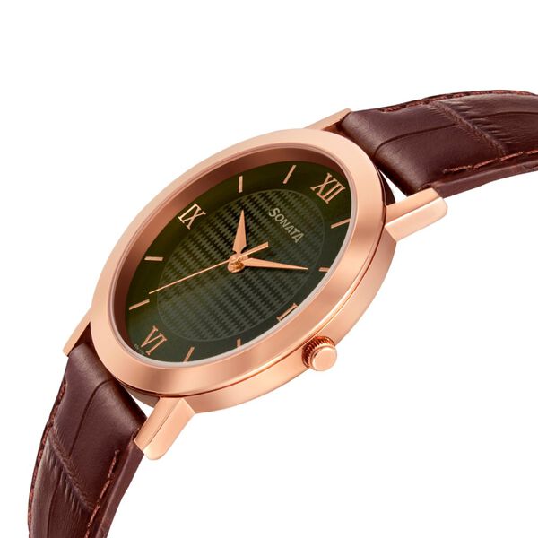Sonata Quartz Analog Green Dial Leather Strap Watch for Men - image number 2