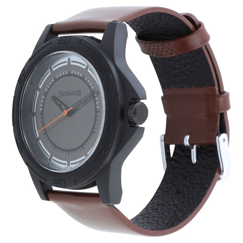 Sonata Quartz Analog Grey Dial Leather Strap Watch for Men - image number 1
