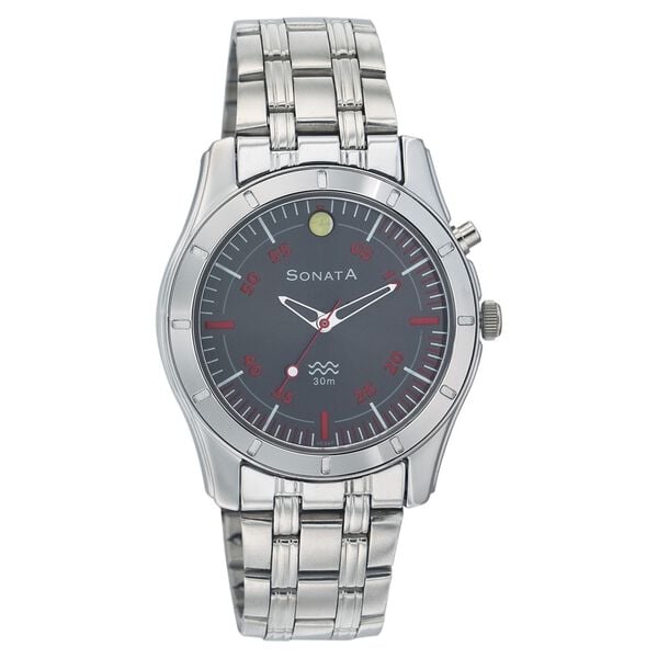 Sonata Quartz Analog Anthracite Dial Metal Strap Watch for Men - image number 0