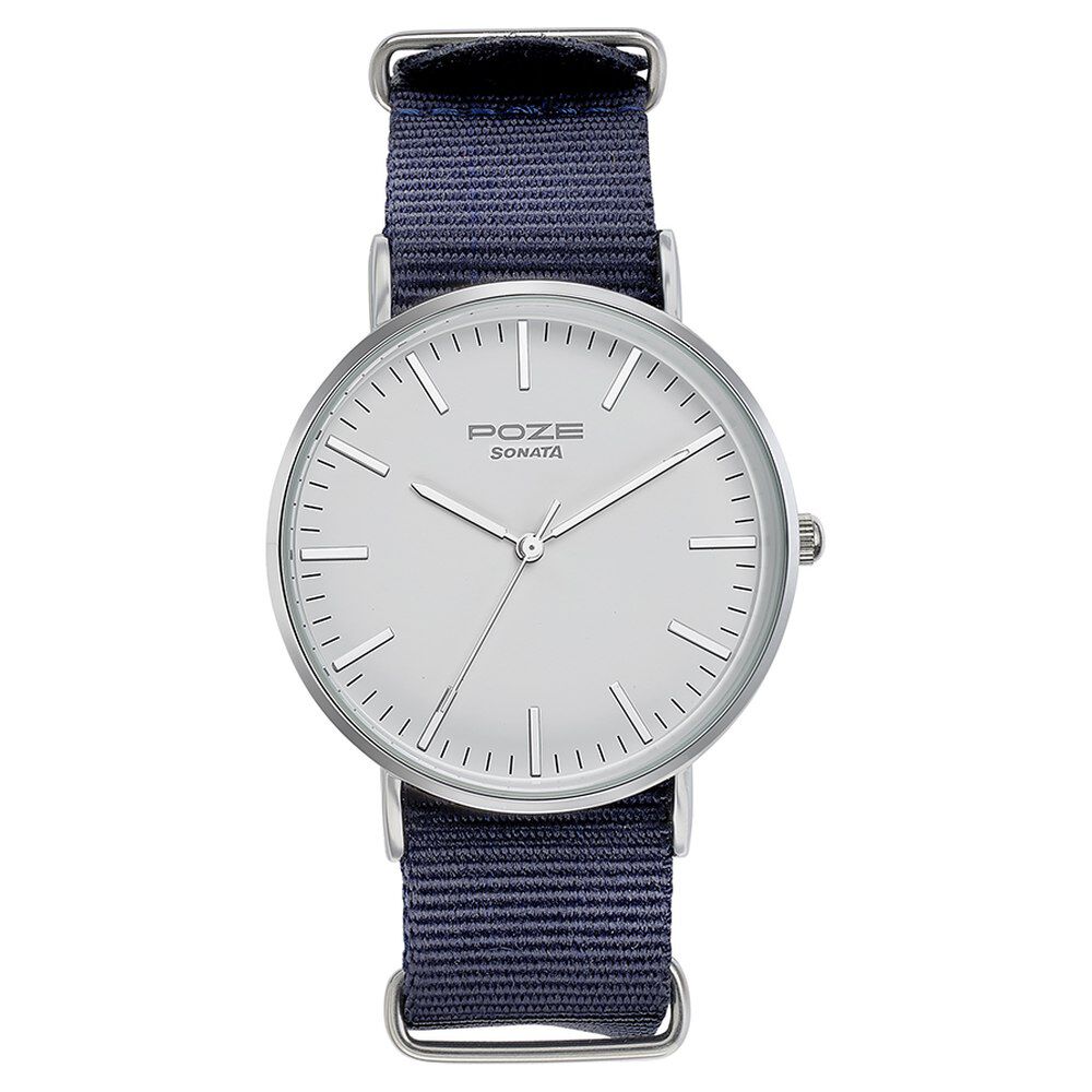 Buy Online Sonata Poze Quartz Analog White Dial Nylon Strap Watch for Men sp70038sp01w Sonata