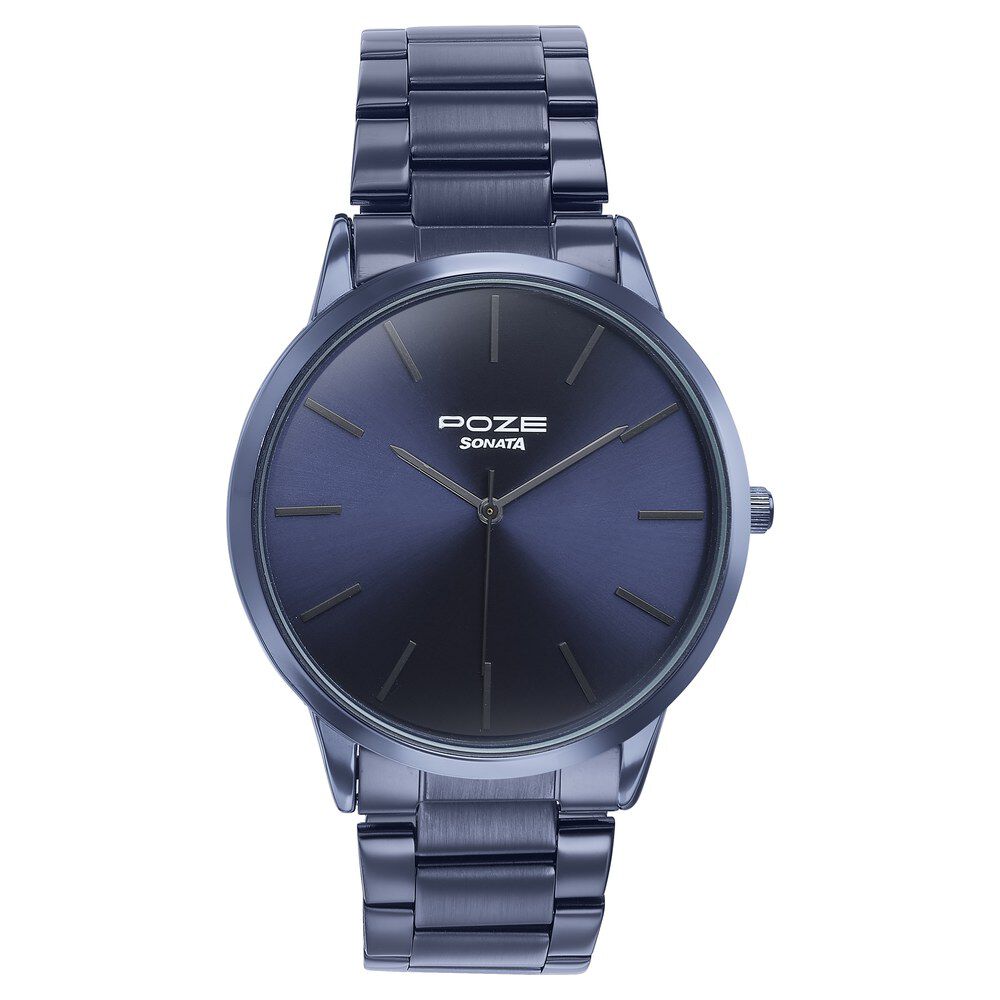 Buy Online Sonata Poze Quartz Analog Blue Dial Blue Color Stainless Steel Strap Watch For Men sp70045qm01w Sonata