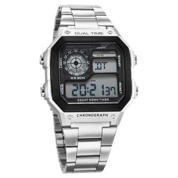 SF Digital Dial Silver Stainless Steel Strap Watch For Unisex
