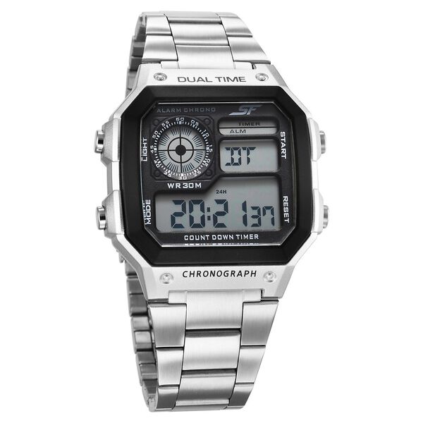 SF Digital Dial Silver Stainless Steel Strap Watch For Unisex - image number 0