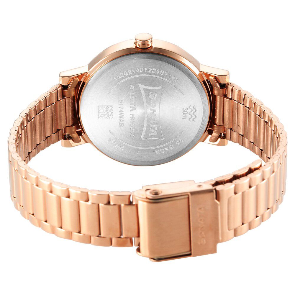 Sonata Ladies Essentials Pink Dial Stainless Steel Strap Watch for