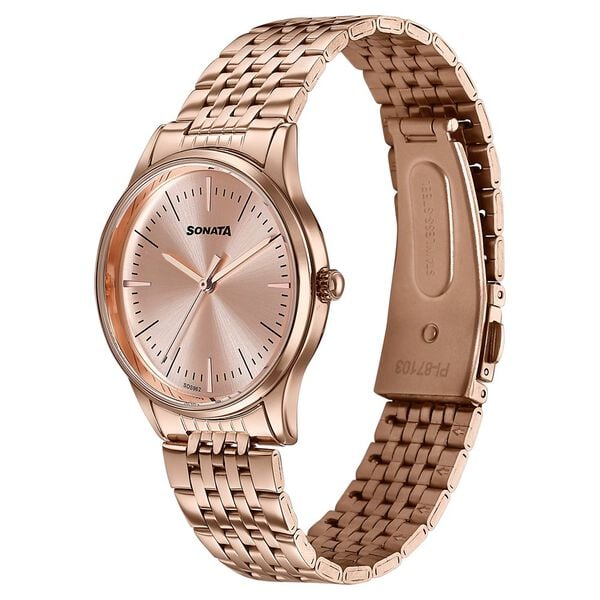 Sonata Verve Quartz Analog Rose Gold Dial Rose Gold Metal Strap Watch For Women - image number 2