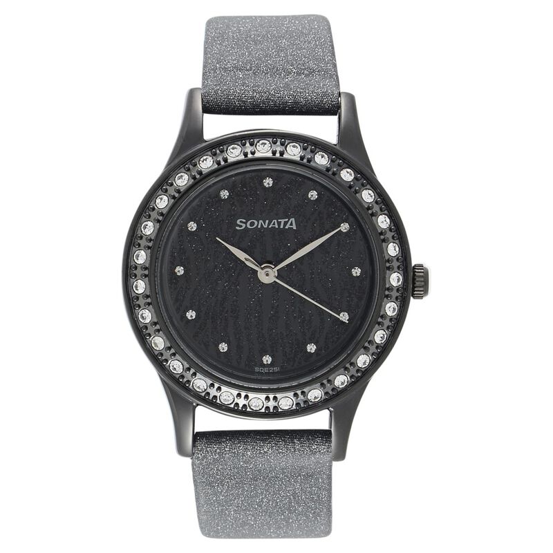 Sonata Quartz Analog Black Dial Leather Strap Watch for Women - image number 0