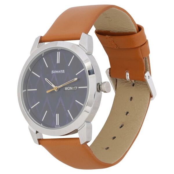 Knot Blue Dial Leather Strap Watch for Men - image number 2