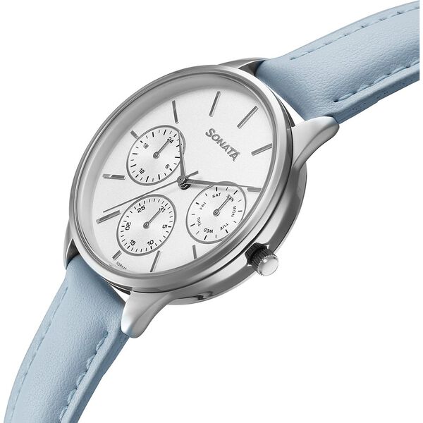 Sonata Eternia Quartz Multifunction Silver Dial Leather Strap Watch For Women - image number 2