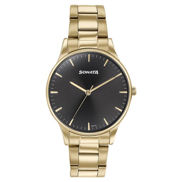 Sonata Quartz Analog Black Dial Golden Stainless Steel Strap Watch For Men - image number 1