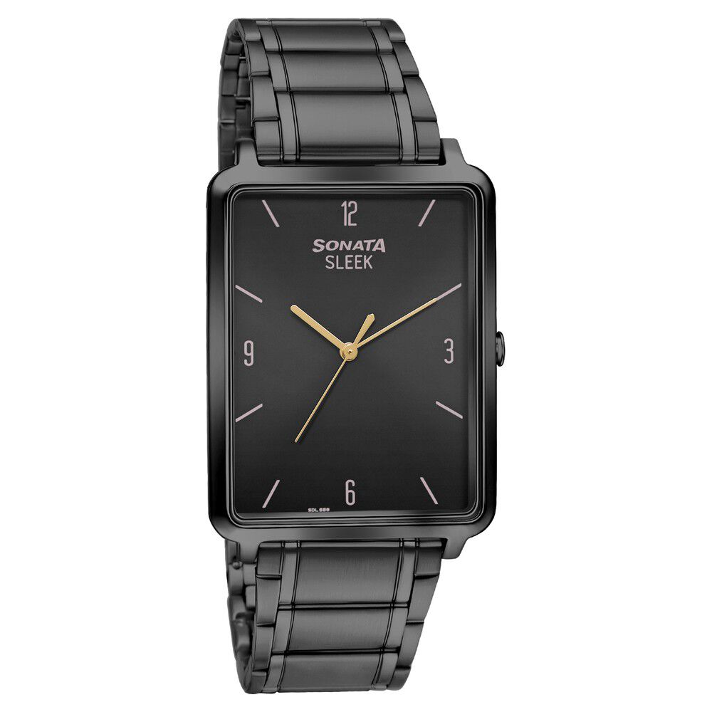 Buy Online Sonata Sleek Black Dial Analog Watch for Men ns7148nm01 Sonata