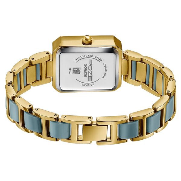 Poze Poze Quartz Analog Blue Dial Two Toned Metal & Plastic Strap Watch For Women - image number 6