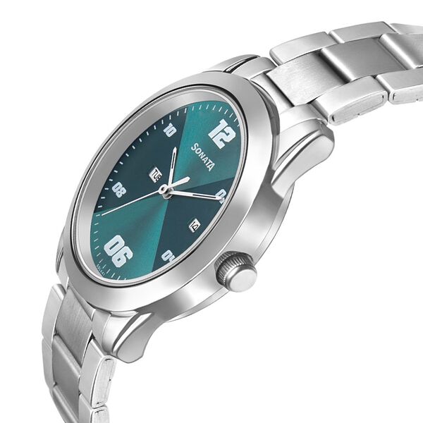 Sonata RPM Quartz Analog with Day and Date Green Dial Stainless Steel Strap Watch for Men - image number 2