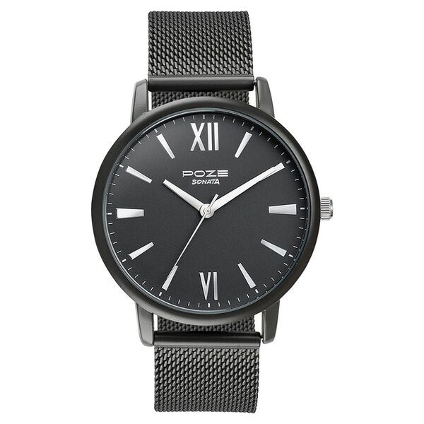 Sonata Poze Quartz Analog Black Dial Mesh Strap Watch for Men - image number 1