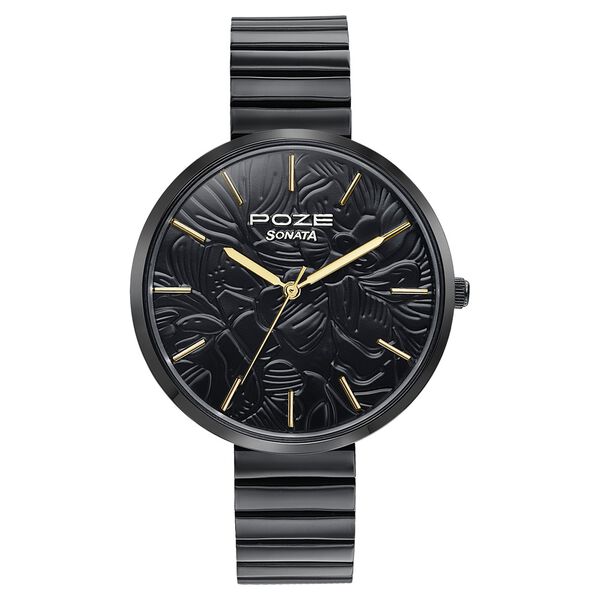 Sonata Poze Quartz Analog Black Dial Stainless Steel Strap Watch For Women - image number 1