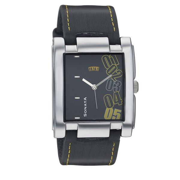 Sonata Quartz Analog with Date Black Dial Leather Strap Watch for Men - image number 0