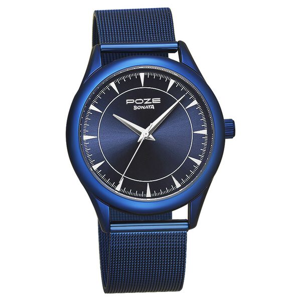 Poze by Sonata Quartz Analog Blue Dial Stainless Steel Strap Watch for Men - image number 1
