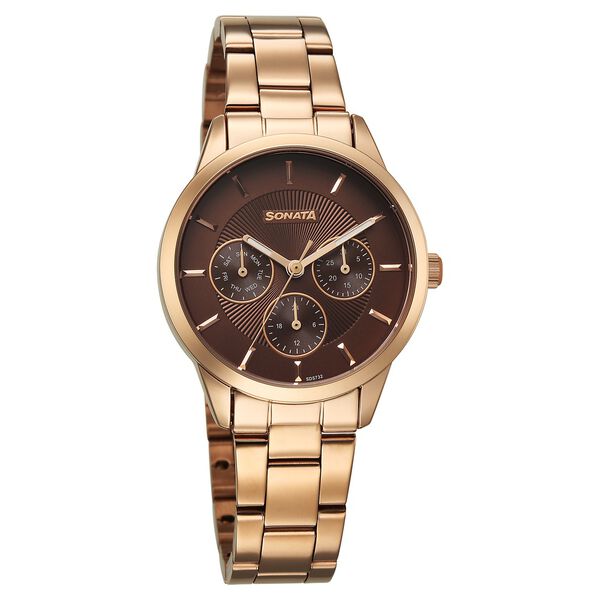Sonata Festive Quartz Multifunction Brown Dial Metal Strap Watch For Women - image number 0