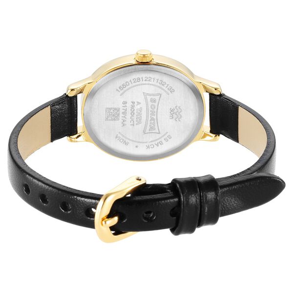 Sonata Classic Gold Silver Dial Leather Strap Watch for Women - image number 3