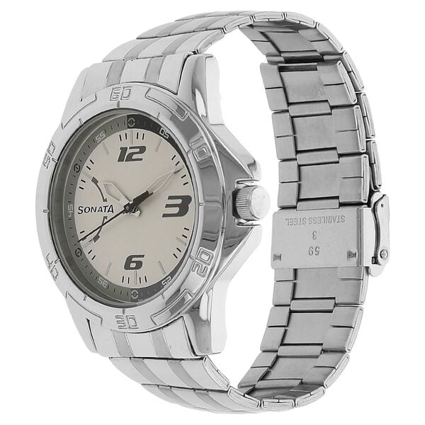 Sonata Quartz Analog White Dial Stainless Steel Strap Watch for Men - image number 1