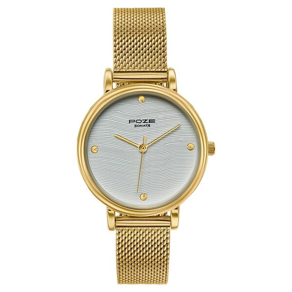 Poze By Sonata Quartz Analog White Dial Golden Metal Strap Watch For Women - image number 1