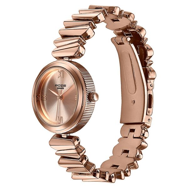 Poze By Sonata Quartz Analog Pink Dial Rose Gold Metal Strap Watch For Women - image number 4