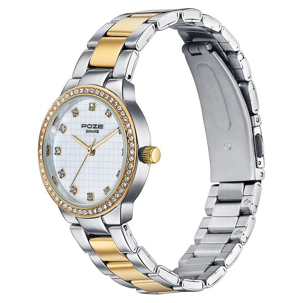 Sonata Poze Quartz Analog White Dial Two Toned Colour Stainless Steel Strap Watch For Women - image number 4