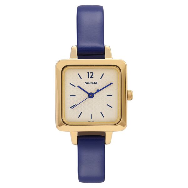 Sonata Splash Champagne Dial Women Watch With Leather Strap - image number 1