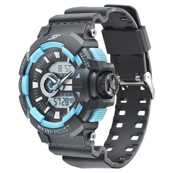 SF Quartz Analog Digital Black Dial PU Strap Watch for Men - image number 1