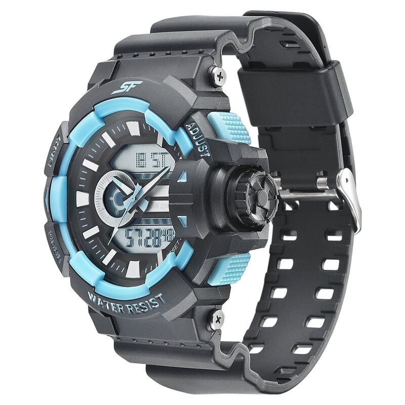 SF Quartz Analog Digital Black Dial PU Strap Watch for Men