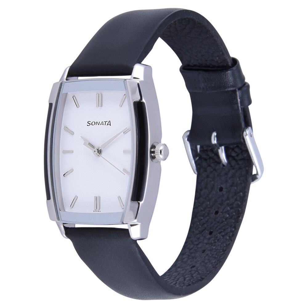 Sonata Quartz Analog White Dial Leather Strap Watch for Men