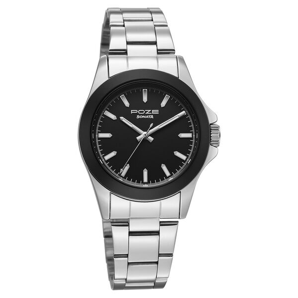 Sonata Poze Quartz Analog Black Dial Silver Stainless Steel Strap Watch For Men - image number 1