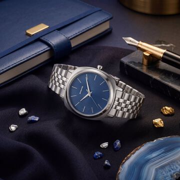 Sonata Vector Blue Textured Dial Silver-Tone Bracelet Watch for Men
