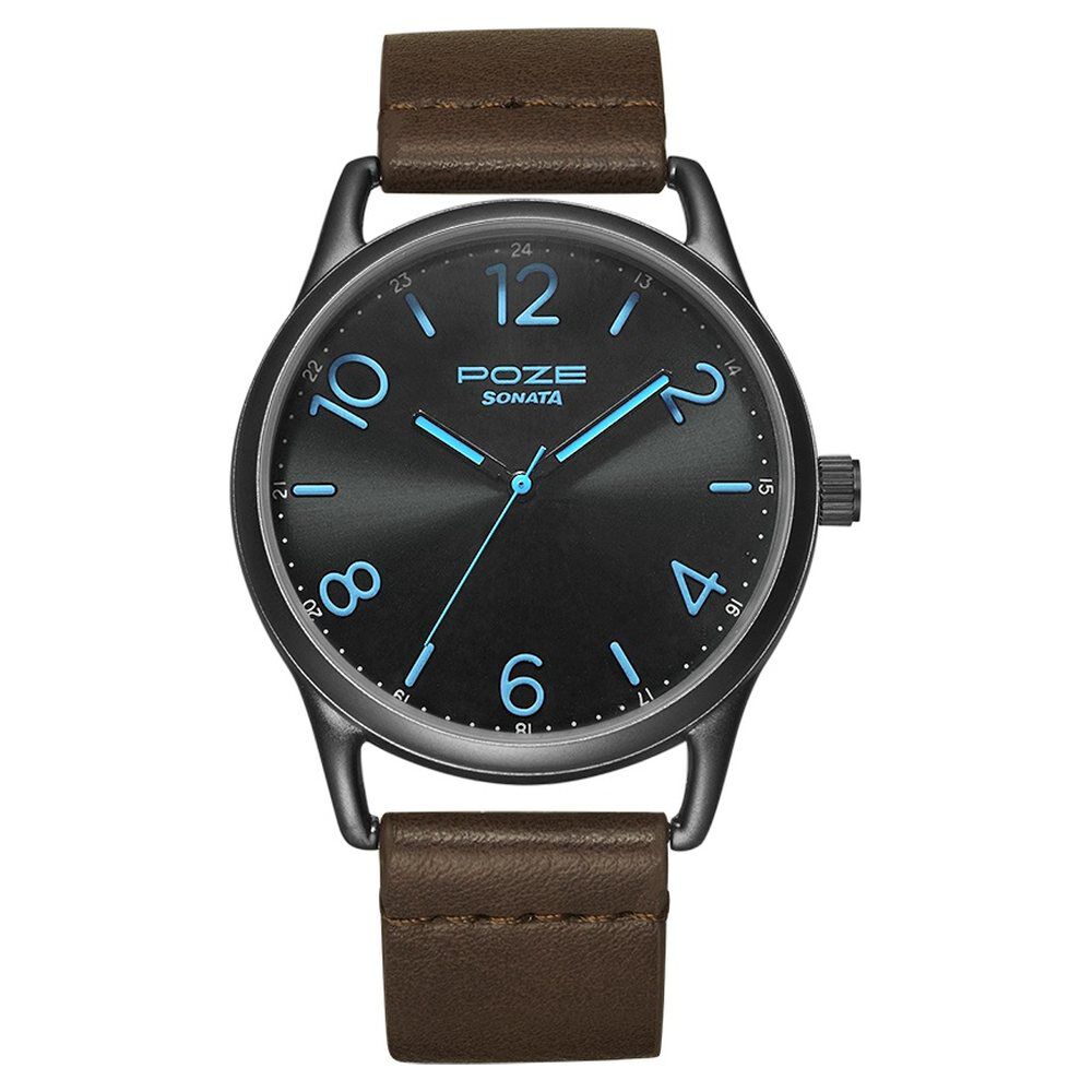 Buy Online Poze by Sonata Quartz Analog Black Dial PU Leather