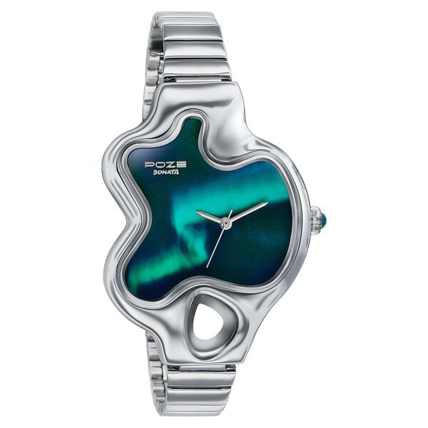 Northern Lights Inspired Poze By Sonata Quartz Analog Blue Dial Silver Metal Strap Watch - image number 2