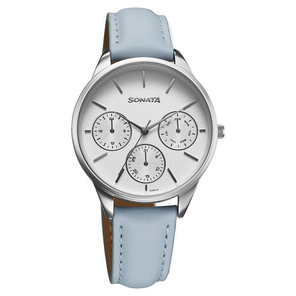Sonata Eternia Quartz Multifunction Silver Dial Leather Strap Watch For Women - image number 0