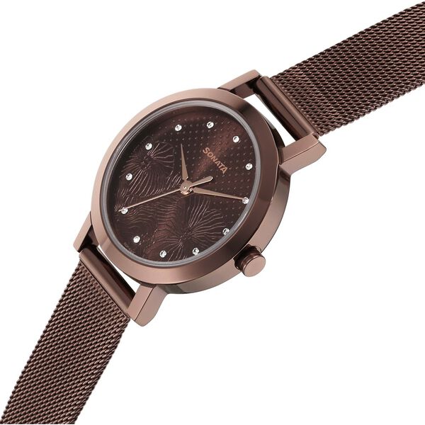 Sonata Quartz Analog Brown Stainless Steel Strap for Women - image number 2