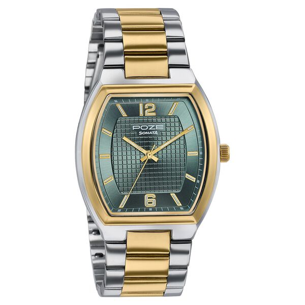 Poze By Sonata Quartz Analog Green Dial Two Toned Metal Strap Watch For Men - image number 2