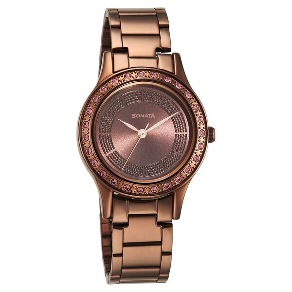 Sonata Quartz Analog Brown Stainless Steel Strap for Women - image number 0